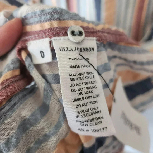 Ulla Johnson 100% Cotton Selvi Midi Dress Multi Striped Oversized Belted Size 0 - Picture 7 of 10